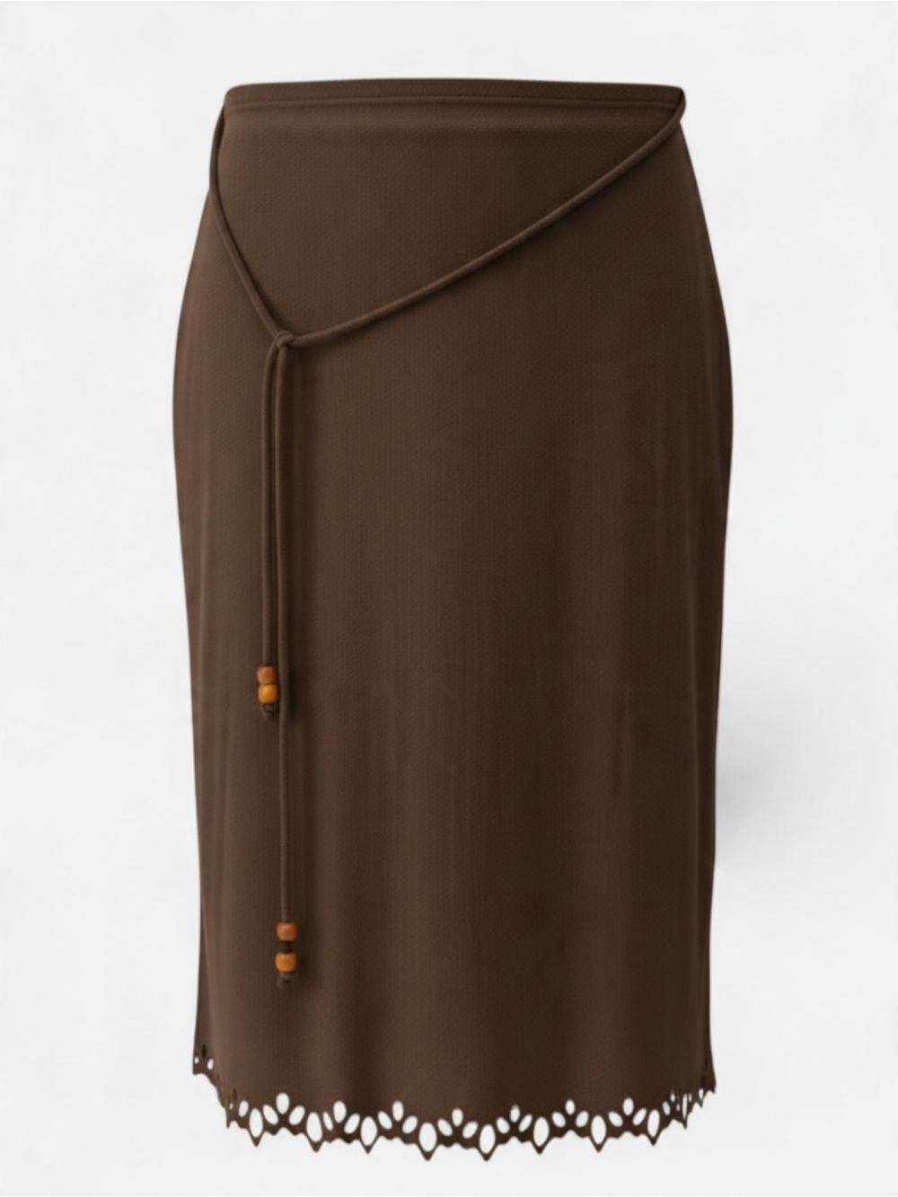 Women's Brown Skirt with Tie Waist and Laser-Cut Hem Size XS